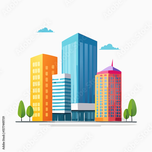 modern buildings in simple and clean geometric forms and vibrant colors