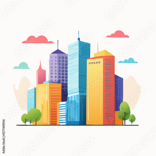 modern buildings in simple and clean geometric forms and vibrant colors