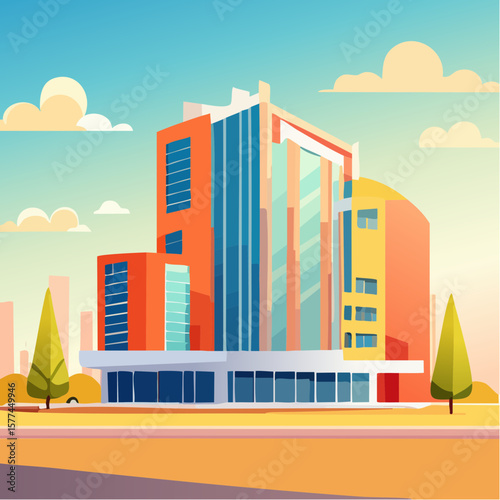 modern buildings in simple and clean geometric forms and vibrant colors