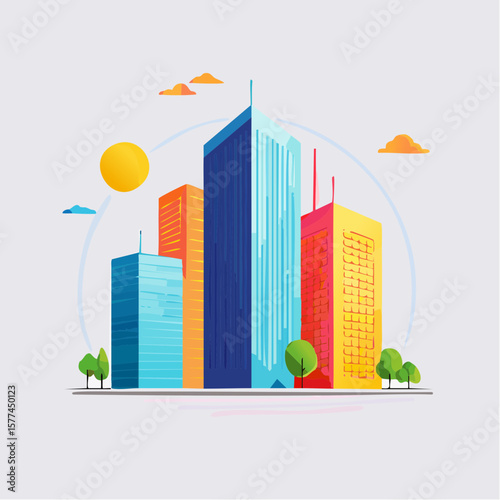 modern buildings in simple and clean geometric forms and vibrant colors