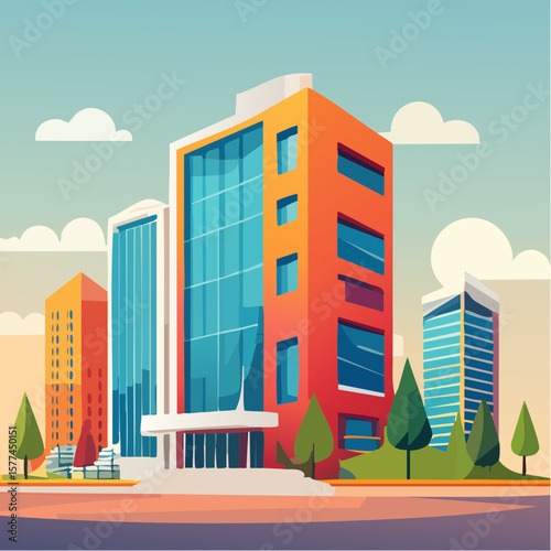 modern buildings in simple and clean geometric forms and vibrant colors