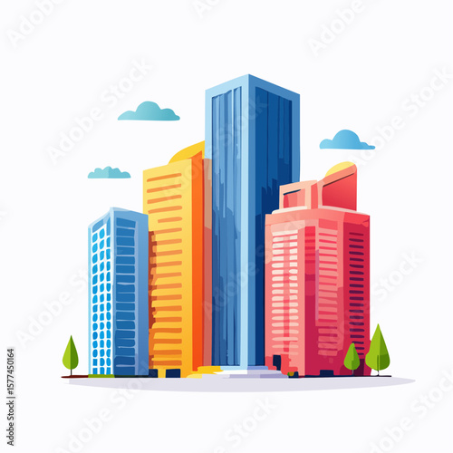 modern buildings in simple and clean geometric forms and vibrant colors