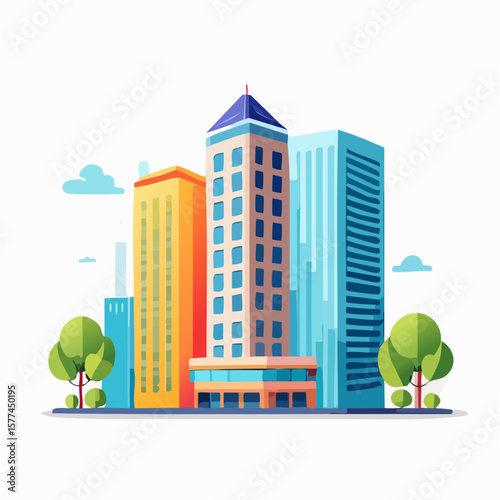 modern buildings in simple and clean geometric forms and vibrant colors