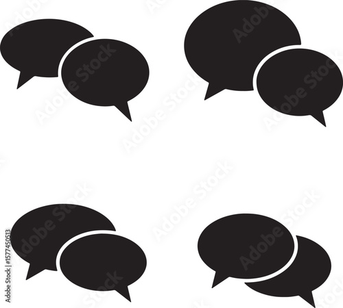 Minimalist black and white speech bubbles representing communication and dialogue elements