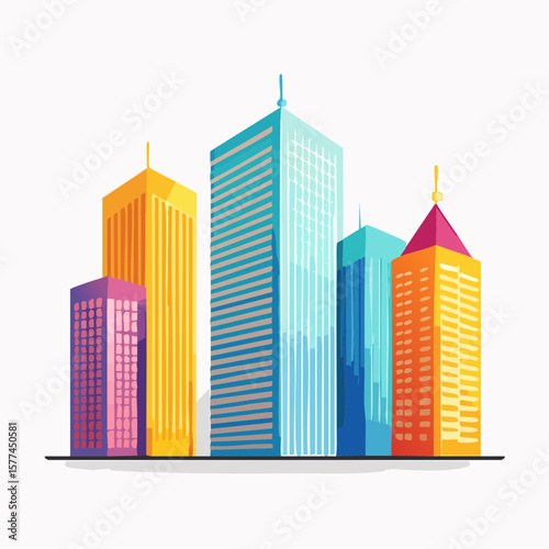 modern buildings in simple and clean geometric forms and vibrant colors