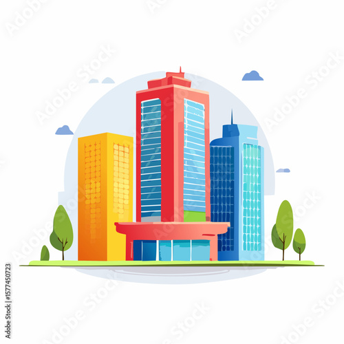 modern buildings in simple and clean geometric forms and vibrant colors