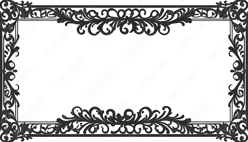 Fototapeta premium Elegant black ornate frame with swirling floral details, perfect for adding a vintage touch to designs.