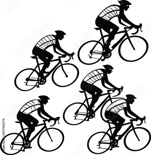 Cycling sport vector illustration of a man riding a bicycle silhouette