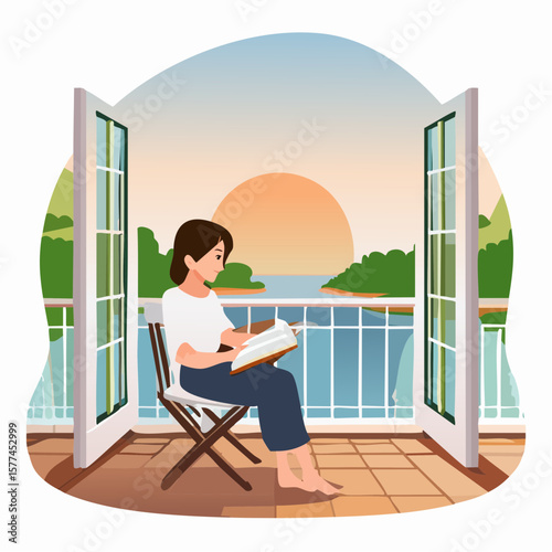 Woman sitting on chair reading a book