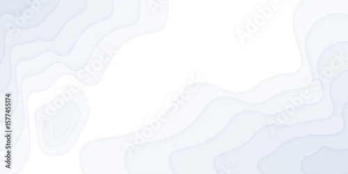 Paper cut topography relief imitation, white colors multi layers banner. Abstract origami paper cut layer smooth shape vector illustration.