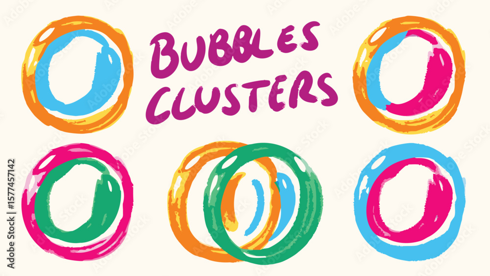 Obraz premium Illustration of six colorful hand drawn circles with various color combinations and overlapping shapes