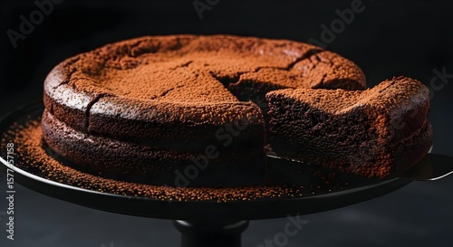 Decadent Gluten-Free Flourless Chocolate Cake on a Black Stand

