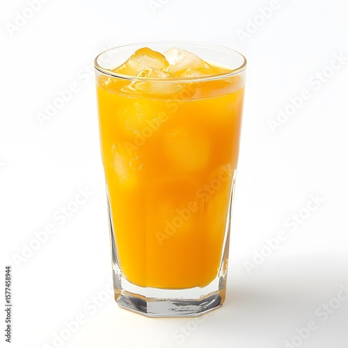 Refreshing Glass of Orange Juice with Ice on White Background – Healthy Cold Beverage, Vitamin C Drink, Summer Refreshment Concept