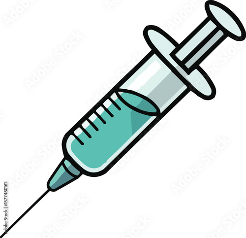 Medical syringe with blue liquid, essential for healthcare, treatment, and research