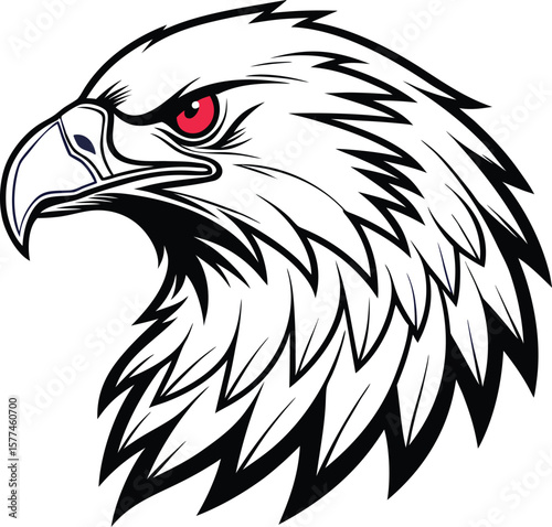 Bald eagle head isolated on white background, a majestic wildlife vector illustration perfect for depicting freedom and the wild nature of this predator bird