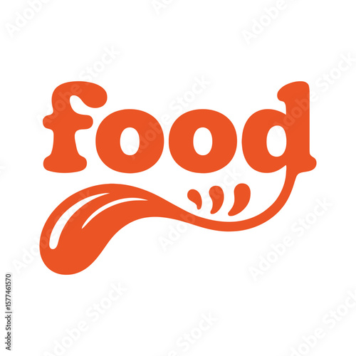 Bold orange food text graphic with creative leaf or streamer element on white background
