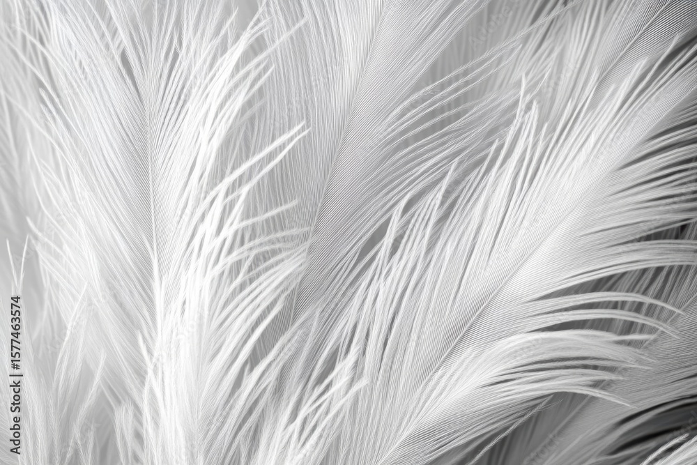 Fototapeta premium White Feather Texture, Soft Background, Light, Fluffy, Delicate, Fine, Airy, Plume, Detail, Close-up