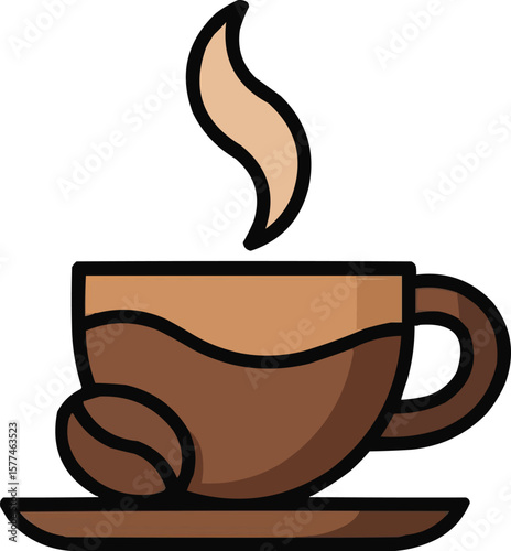 Steaming cup of coffee with a single coffee bean on a saucer, perfect for morning energy and cafe vibes