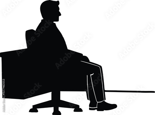 Silhouettes of a man and woman with a man sitting on a chair in a business setting
