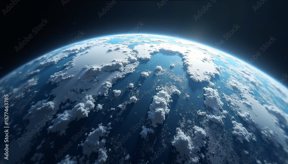 Fototapeta premium Orbital Perspective Capturing Atmospheric Dynamics on a Blue Planet with Scattered Cloud Cover