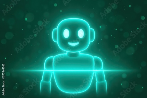 A friendly robot emits a comforting cyan glow, symbolizing technology's potential to enhance human connection. customer support service