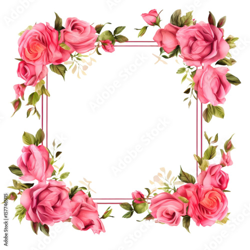 Roses Floral Frame isolated on transparent background.