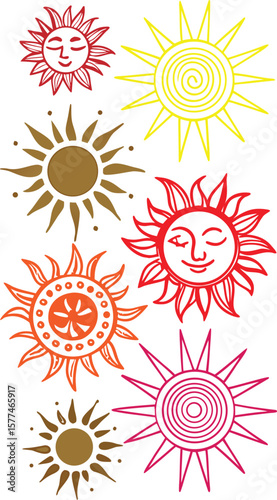Vector art collection of sun and flower icons, perfect for summer designs and nature illustrations
