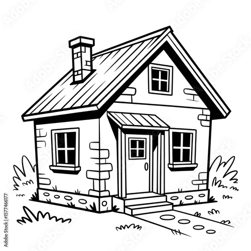 A beautiful line drawing of a poor house sketch coloring page