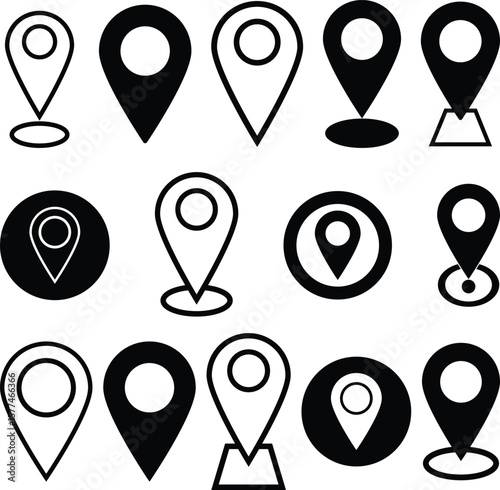 Map location pin icon set vector illustration. A graphic element perfect for web design, navigation apps, and user interface projects.