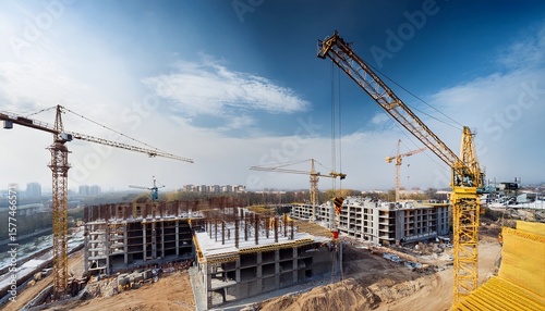 building crane and construction site under blue sky