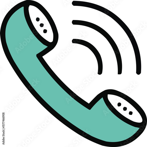 Turquoise telephone handset with sound waves indicating an incoming call or communication