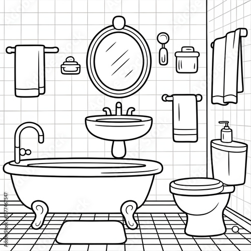 set of bathroom accessories coloring page