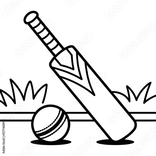 Cricket bat with boll coloring page
