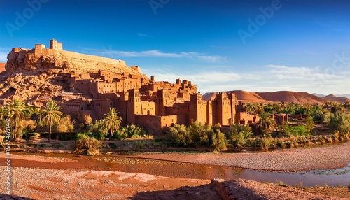 ait ben haddou fortified hill town village kasbah built in earthen clay near ouarzazate in the sub saharan desert morocco