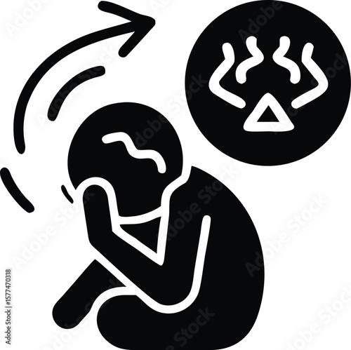 Depressed person with mental health symbol icon