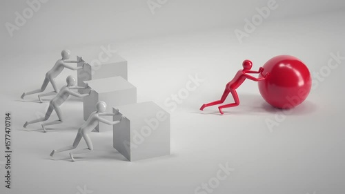 Think Differently | Smart Work vs Hard Work Concept with Red Sphere and White Cubes – 3D
