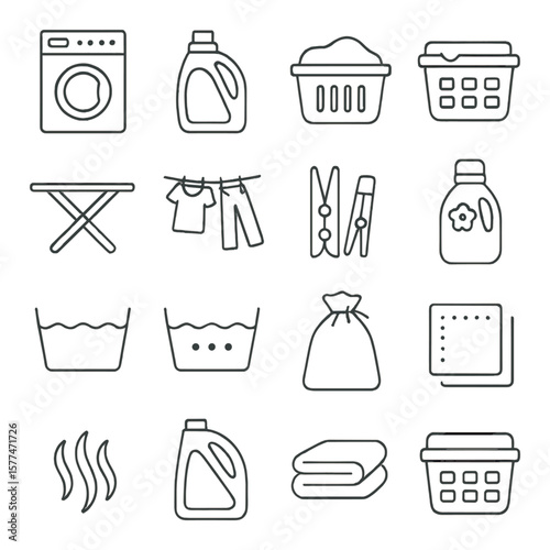 Laundry icon collection: washing symbols and clothes care icons for laundry guides
