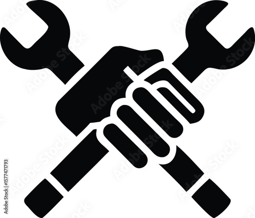 Hand holding crossed wrenches repair icon