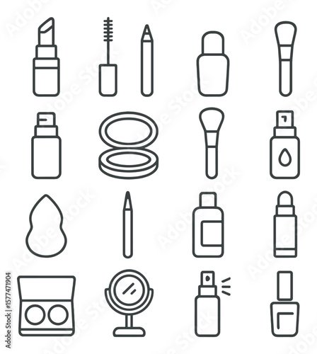 Makeup and beauty collection, cosmetic essentials. skincare and grooming icon set