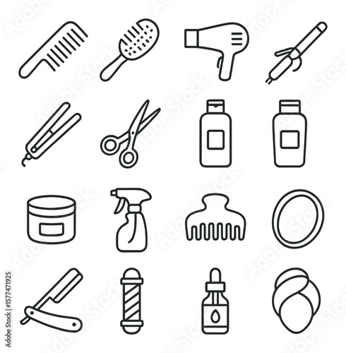 Haircare essentials collection, grooming and beauty symbols. salon and styling set