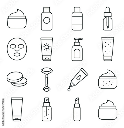 Skincare icon collection, beauty and wellness symbols. facial care and cosmetics set