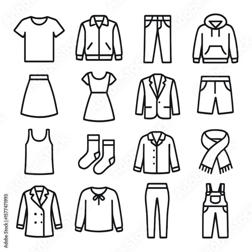 Clothing icons collection, apparel symbols set. fashion and garment design elements