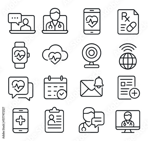 Telemedicine and healthcare collection, medical app icons. digital health symbols set