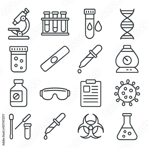 Lab testing collection, laboratory icon set. science and analysis symbols