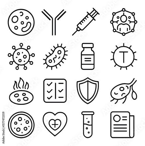 Immunology icon collection, disease prevention symbols. health and antibody set