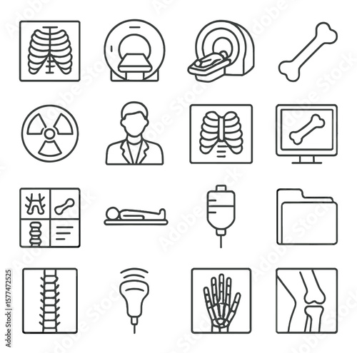 Radiology collection, medical imaging symbols. diagnostic and healthcare icon set