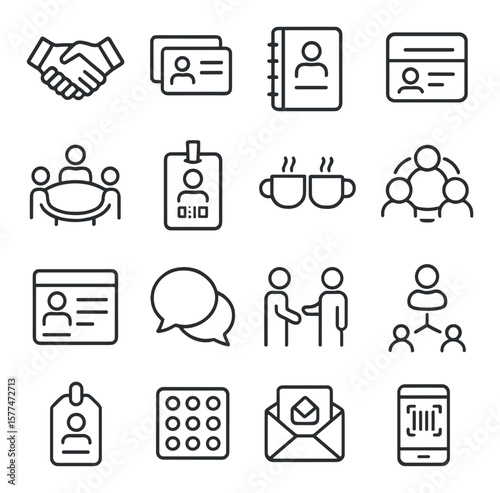 Networking icon collection, communication and connection design elements. business symbols set