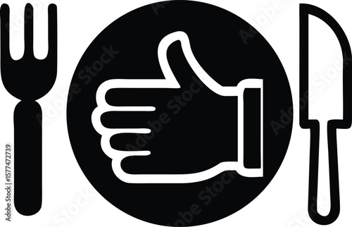 Recommended food concept with fork knife and thumbs up icon