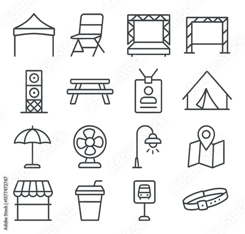 Outdoor event collection, event icons for festivals. gathering and celebration symbols set