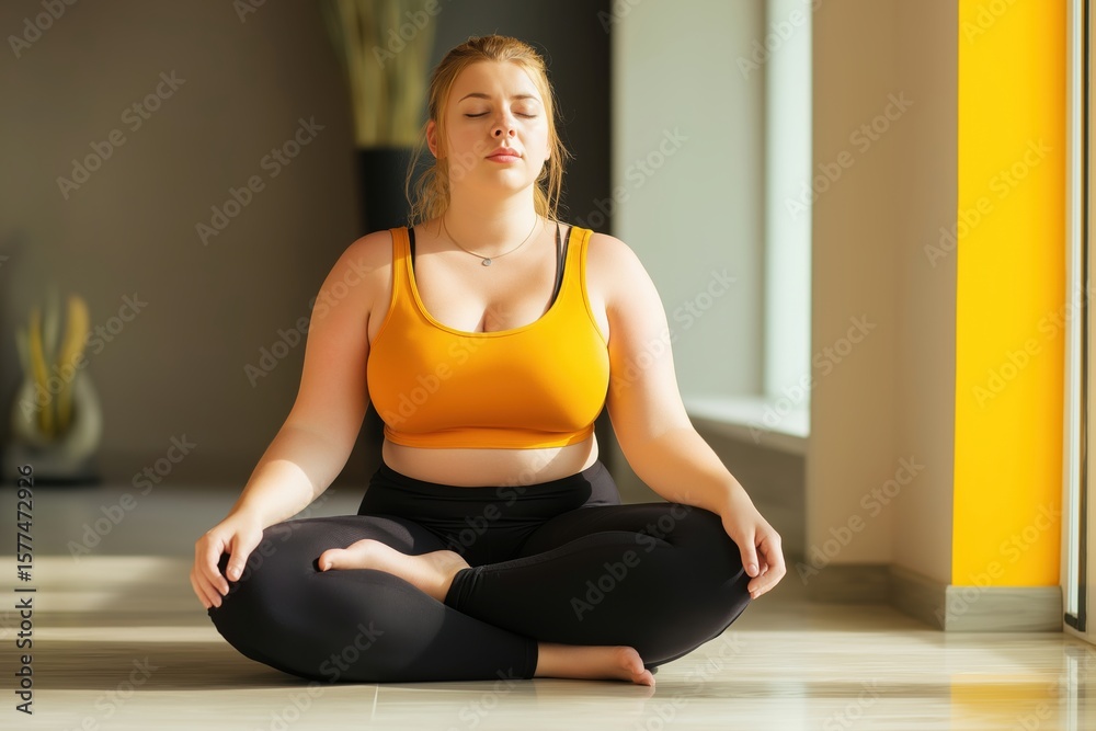 Fototapeta premium Overweight Woman Meditating in Yoga Pose